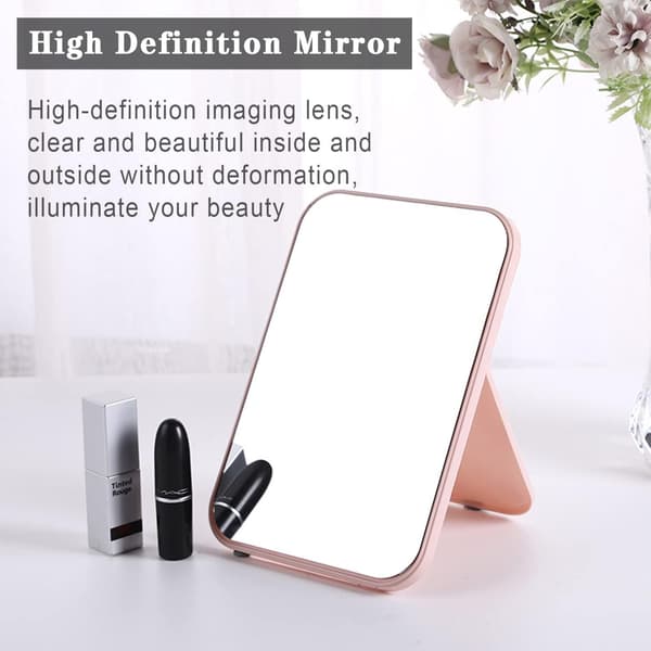 Makeup Spejl, Foldbar Desktop Vanity Spejl Bærbar Rektangulær Makeup Spejl til Rejser Camping Hjem (Pink)