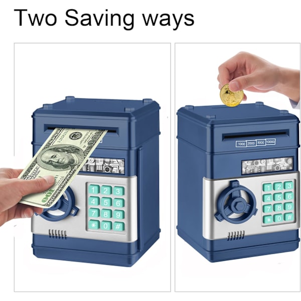 Elektronisk spargris, Mini ATM lösenord sparbössa kontanter mynt sparbössa för barn, tecknad säker bankbox perfekta leksaks presenter för pojkar flickor Navy Blue