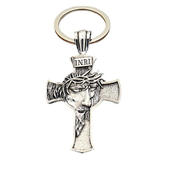 Cross Keychain, Jesus Christ Crown Thorns Savior Cross, Jesus Head Men Pendant -