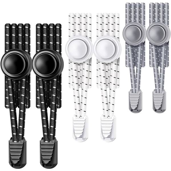 3 pakettia mustia No Lacing -nauhoja, joustavia nauhoja, yksi koko