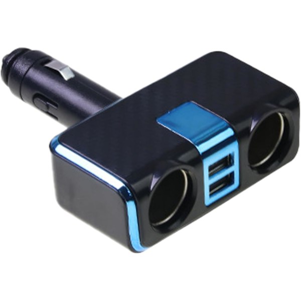 Bilstøpsel med Sigaretttenner 1 til 2 Billader med 2xUSB-port 100W Rask Lading Billader for 12-24V Kjøretøy Blue