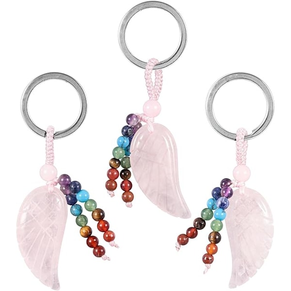Kristallsten Ängelvingar Kristaller Nyckelring Tassel Hänge Smycke, Skyddsängel Vinghänge Nyckelring för Kvinnor Pink