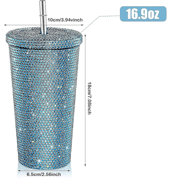 Bling Diamond Tumbler Glitter Vandflaske Med Låg - Blue