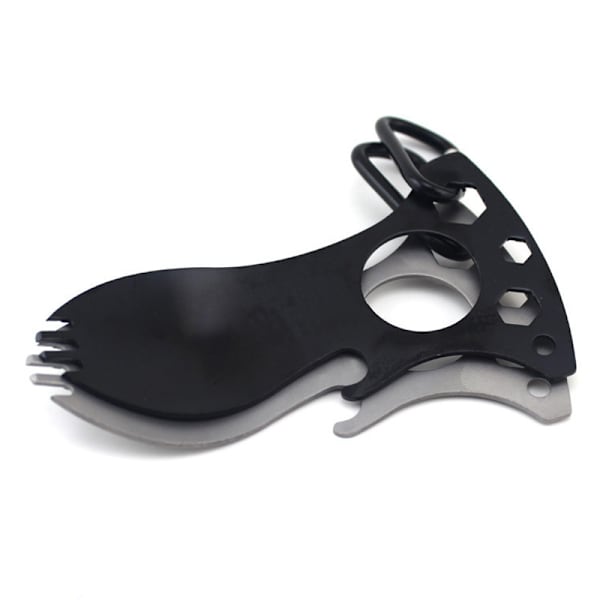 2-pack multifunktionell utomhuscamping gaffel sked hexagon flasköppnare karbinhake camping picknick bestick gaffel sked