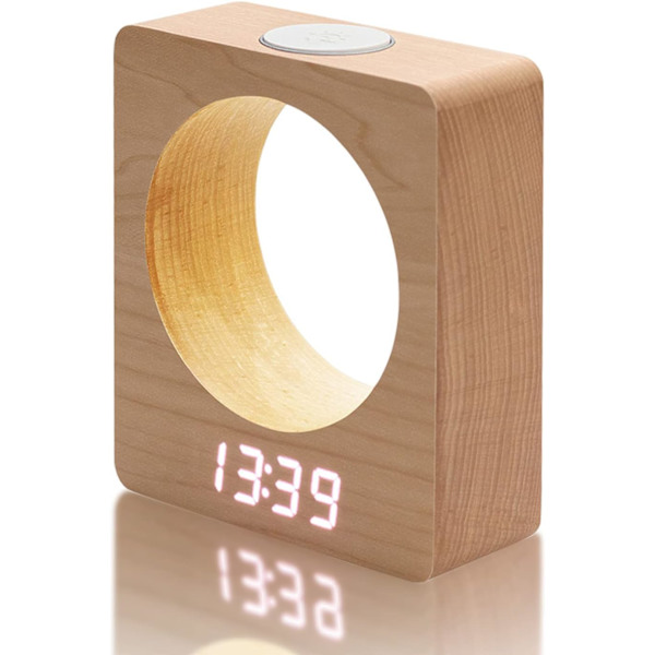 Trä digital tyst väckarklocka med ljus, digitala väckarklockor  larm sängbord LED väckarklocka