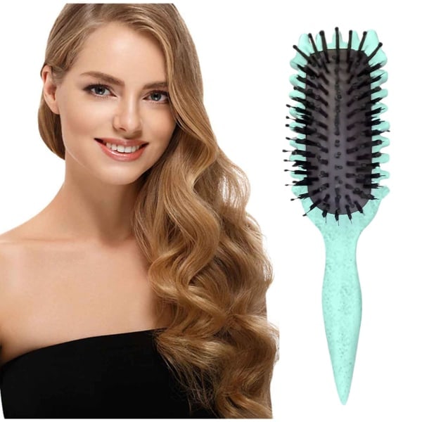 Bounce Curl Brush, Define Styling Brush, Krøllete Hårbørste, Hårstylingbørste for å Gre Ut, Forme og Definere Krøller for Kvinner Jenter Mindre Dra - Green