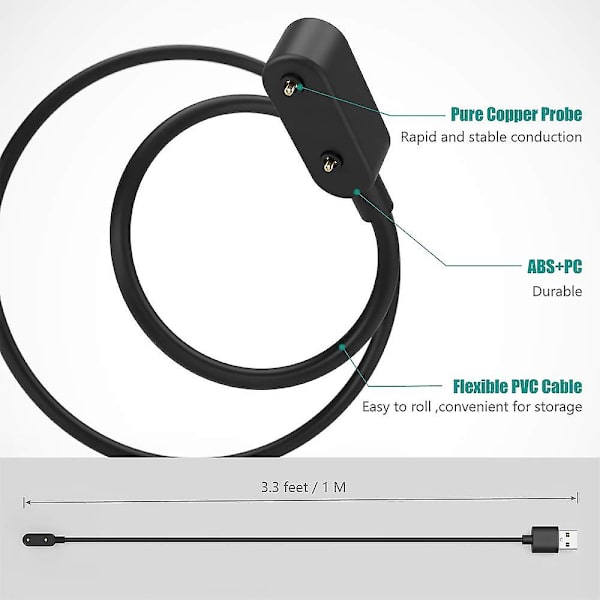 Älykellolaturi Huawei Watch Fit/ Band7/ 6/ 6pro/ Honor 6:lle - USB-latauskaapeli Black 1PC