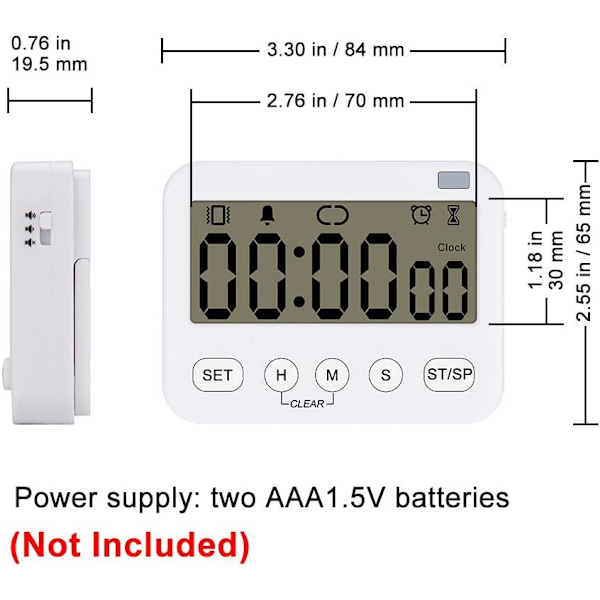 Digital Timer Klocka, Multifunktionell Digital Klocka Nedräkningstimer Evenemang Timer med Alarm, Magnetisk Baksida Stora Siffror Display Vibration/Ljudlarm 1 pack
