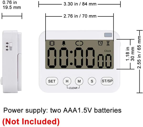 Digital Timer Klocka, Multifunktionell Digital Klocka Nedräkningstimer Evenemang Timer med Alarm, Magnetisk Baksida Stora Siffror Display Vibration/Ljudlarm 2 Pack