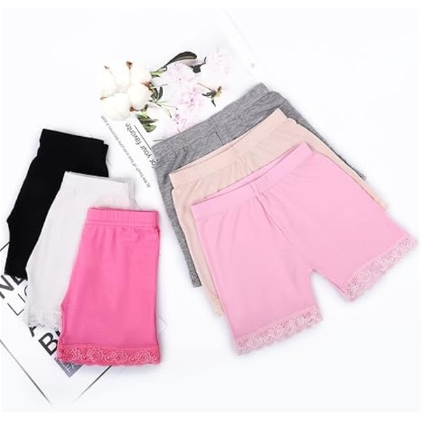 Sykkelshorts Jenter Svarte Dance Pe Shorts Barn med Blonderkant Sport 2-10 År 6 Pakk 5-7 Years