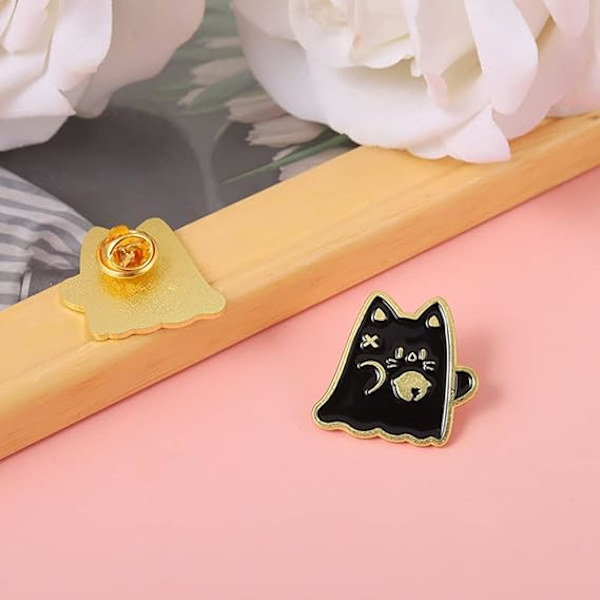 2 Sæt Søde Spøgelseskat Enamel Broche Pins til Kvinder/Mænd/Børn, Badge Dekoration Pins til Jakker / Lapel / Rygsæk