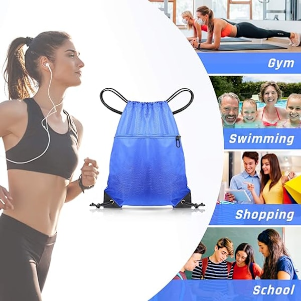 2-pakks Drawstring Gym Bag, Sports Ryggsekk Tau Svømmedrakt Drawstring PE Bag for Unisex, Reise Strand Skoleveske