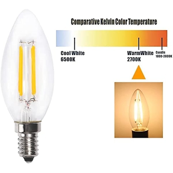 E14 LED-pære 4W varm hvit 2700K 400lm liten utgave skrue lyspære 2 stk.