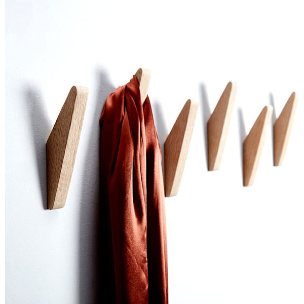 6 Pak Minimalistisk Design Robust Kappe Krog Væghængt Rustik Træ Kroge Tøj Hænger Hat Stativ Kroge (Eg)