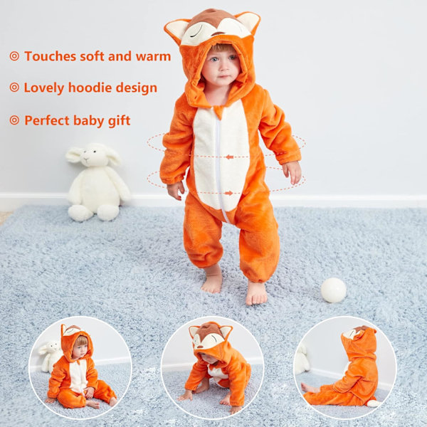 Unisex Vinterhettegenser Jumpsuit 2-36 MånederBabydyrejumpsuiten er laget av flanell 6-12months