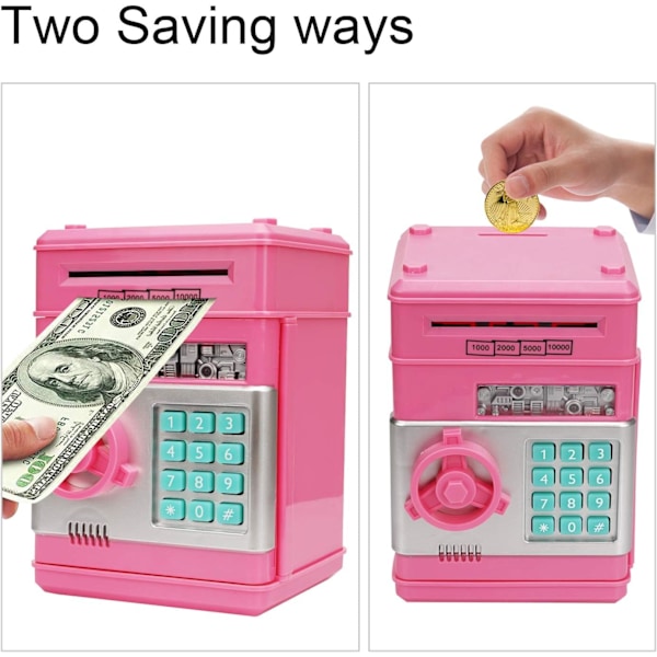 Elektronisk spargris, Mini ATM lösenord sparbössa kontanter mynt sparbössa för barn, tecknad säker bankbox perfekt leksaks gåvor för pojkar flickor Pink