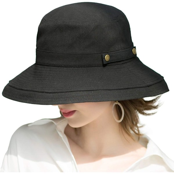 Solhat til kvinder One Size Button Decoration-black