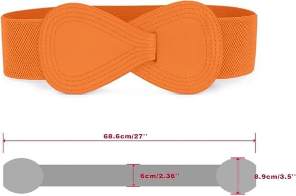 Interlock Spenne 8-formet Kunstig Lær Elastisk Belte Cinch Midje for Dame Oransje Passform