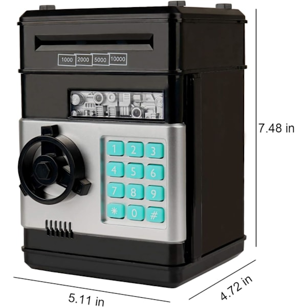 Elektronisk spargris, Mini ATM lösenord sparbössa kontanter mynt sparbössa för barn, tecknad säker bankbox perfekt leksaks gåvor för pojkar flickor Black