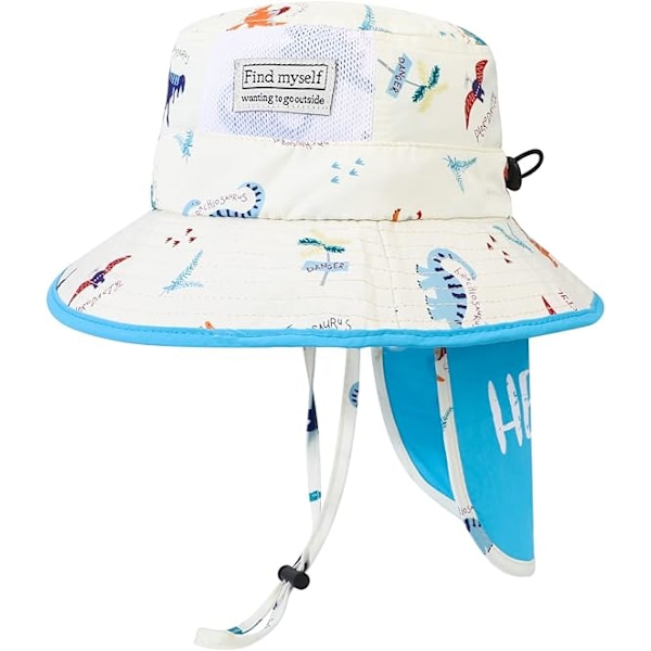 Solhat til småbørn Sommer Spandhat Bredbremmet Strandhat med Hakestroppen UPF50 Dinosaur Flap Hat til Børn 2-5 År