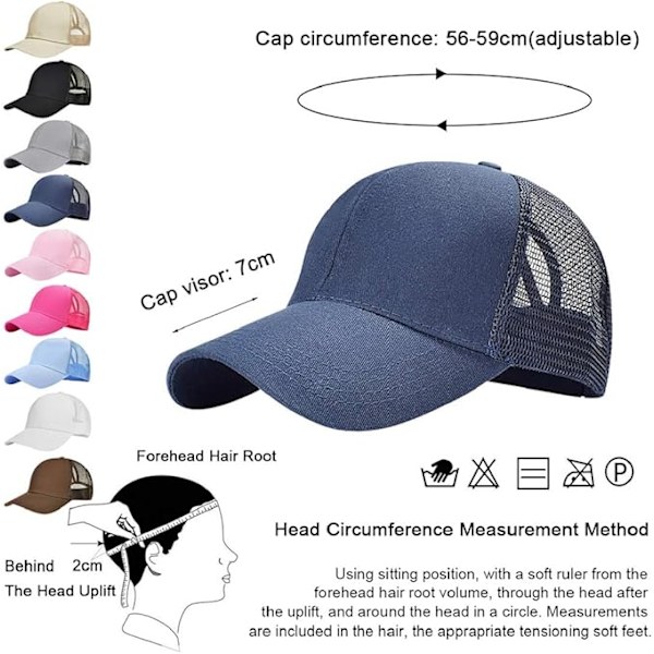 Baseballkasket til Mænd Kvinder Sommer Åndbar Hul Åben Mesh Unisex Hestehale Sports Trucker Kasketter Justerbar Udendørs Hatte, Blå