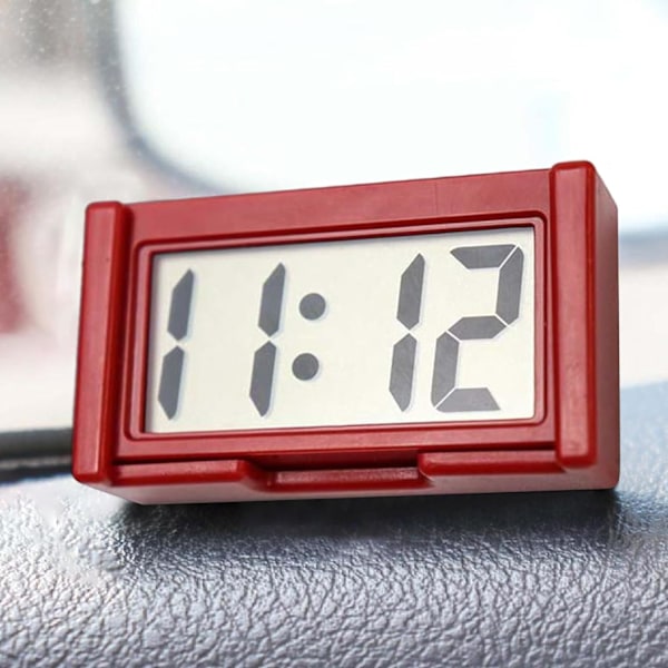 Pieni digitaalinen kello paristoilla - Suuri näyttö auton kojelaudalle - Liimautuva kello, Kannettavat autotarvikkeet autoon Red