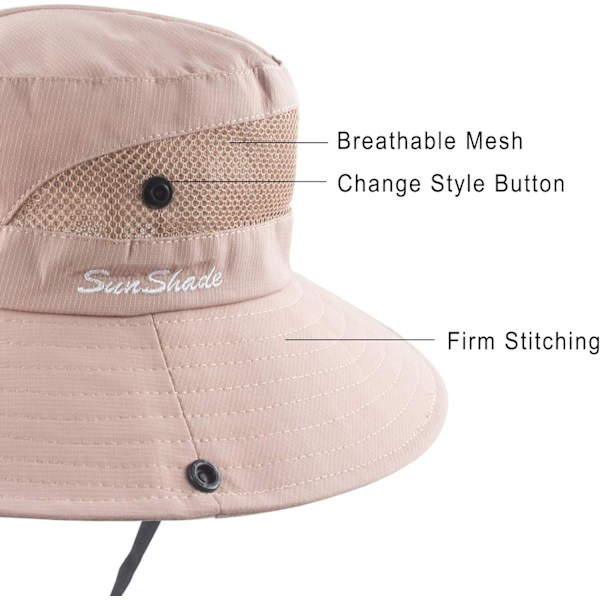 Naisten Poninhäntä Auringonhattu UV-Suojaus Taitettava Verkko Leveä Reuna Ranta Kalastushattu Solid color adult—pink
