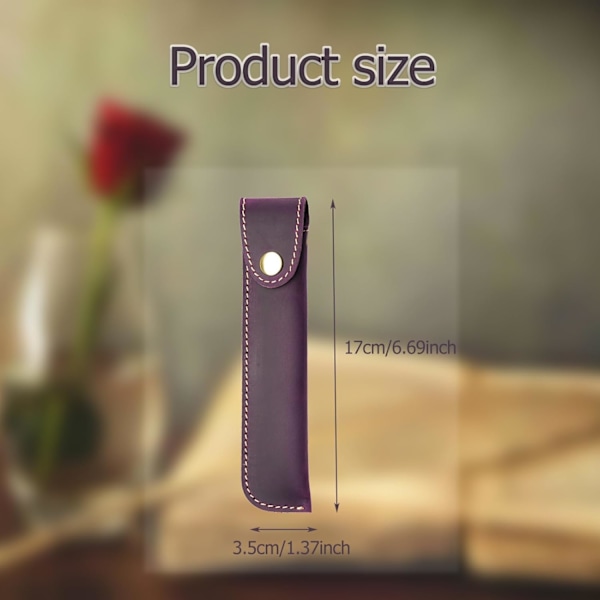 Læder Pen Etui Holder, Beskyttende Pen Etui, Fyldpen Holder Etui, med Metal Knap, Ægte Læder Håndlavet, til Stylus Touch Pen, Kuglepen Purple