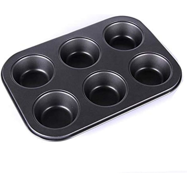 6 Kopper Muffinbakke - Non-stick BPA Fri & Opvaskemaskine Sikker Cupcake Pan Sort
