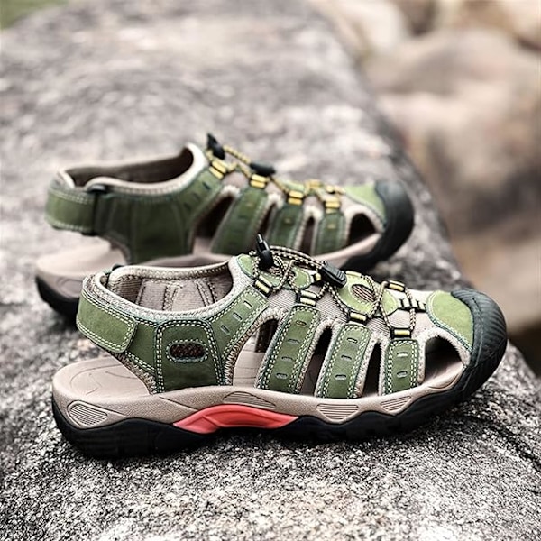 Herresandaler for fotturer, sklisikre atletiske sandaler, sommersandaler for fotturer, trekking og turer Green 40