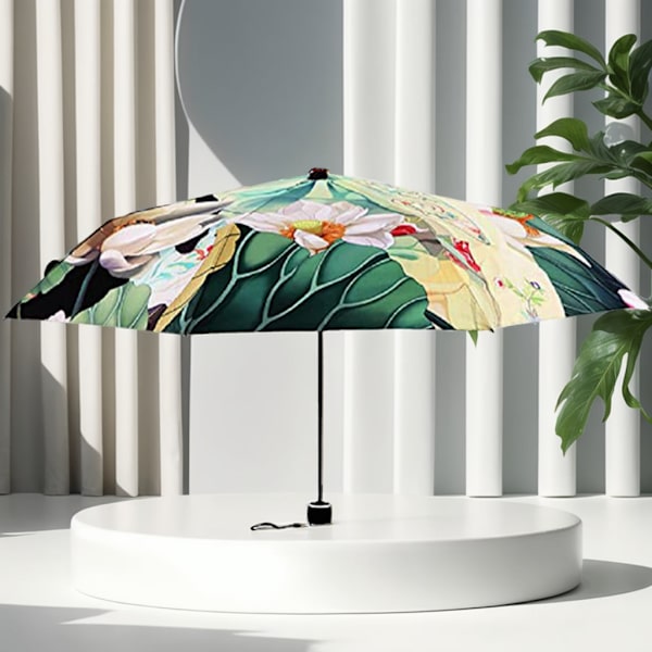Dames Mode Kunst Paraply 3 Foldbar Vandrestol Paraply Unik Rejse Paraply Robust Vindtæt Anti-UV Solbeskyttelse Paraply
