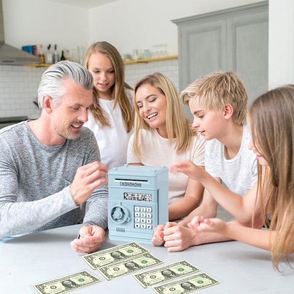 Elektronisk spargris, Mini ATM lösenord pengabänk kontanter mynt sparbössa för barn, tecknad säker bankbox perfekt leksaks gåvor för pojkar flickor Light Blue