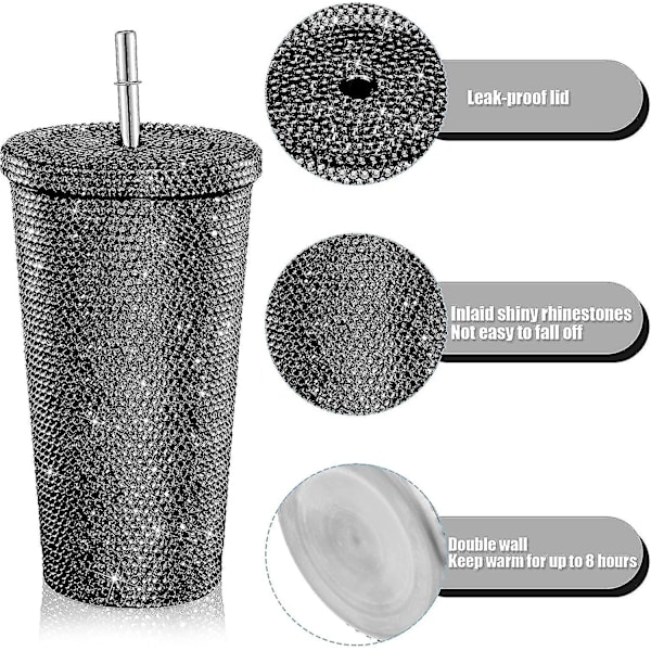 Bling Diamond Tumbler - Kiiltävä Vesi Pullo Kannella Black