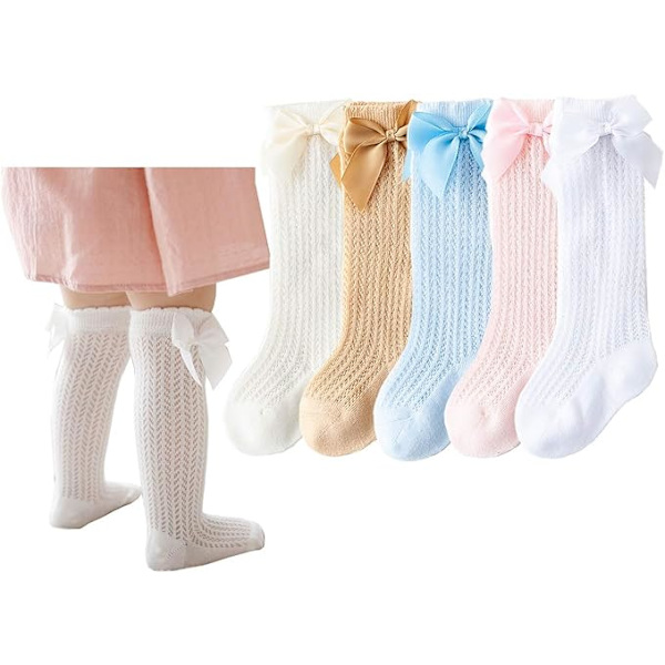 Baby Piger Knæhøje Strømper Bomuld Knittet Spansk Sløjfe Strømper 1-3 Years