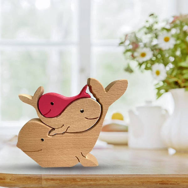 Träfigur, djur som kramar prydnader kompatibla med mors dag alla hjärtans dag