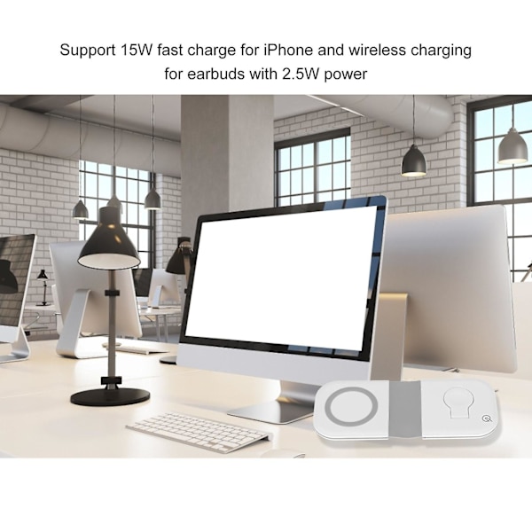 2-i-1 sammenleggbar magnetisk trådløs lader for iPhone og Apple Watch - 15W hurtigladepute med MagSafe-teknologi