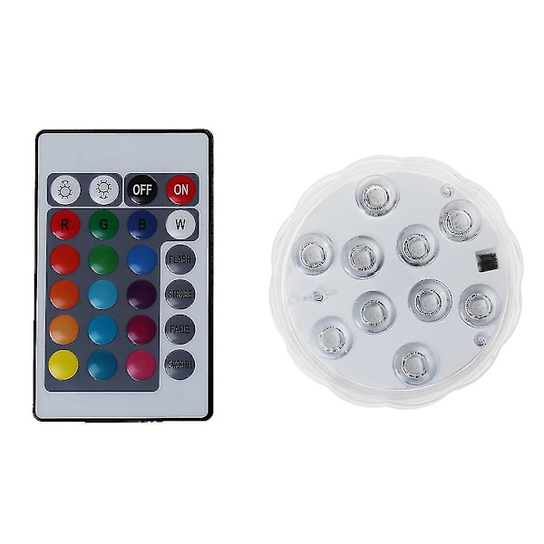 Submersible Led Light With Remote Controller Waterproof Rgb Multi-color 10-led L