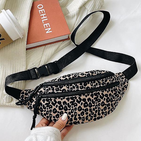 Animal Leopard midjeväska för kvinnor, justerbar rem för resor, fest, vandring, sport - Khaki