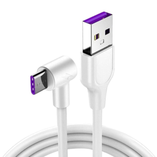 USB C-laddningskabel, Typ C snabbladdningskabel, 90 graders snabbkabel, USB till USB C laddare och datasynkroniseringskabel för Samsung Galaxy S22 (vit) 1.5M