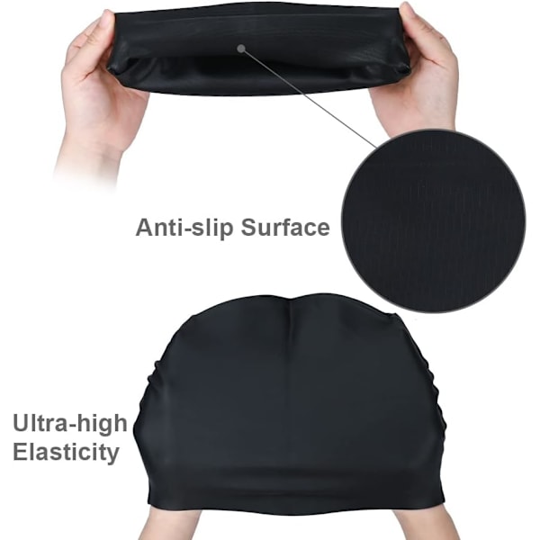 Svømmehue til mænd og kvinder, voksen svømmehue, behagelig pasform, vandtæt svømmehue, silikone unisex svømmehue Black