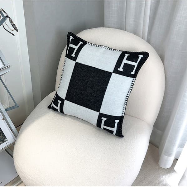 45x45cm H-Bogstav Uld Kashmir Pudebetræk Køjeseng Sofa Fly Sort Navy Blue