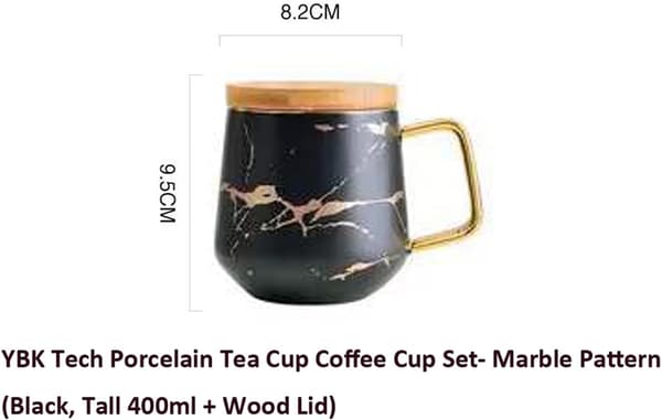 Porslin Te Kopp Kaffe Mugg Set för Eftermiddagste - Marmormönster BIack Tall