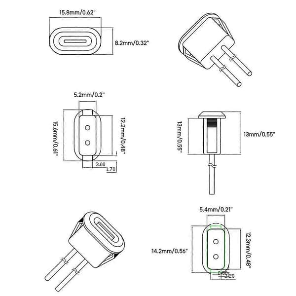 USB-kontakt Type-C til PH2.0 m/ Mutterlåsplate Vanntett Hunn USB-kontakt White