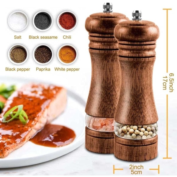 Salt- och pepparkvarn, set om 2 salt- och pepparkvarnar i trä