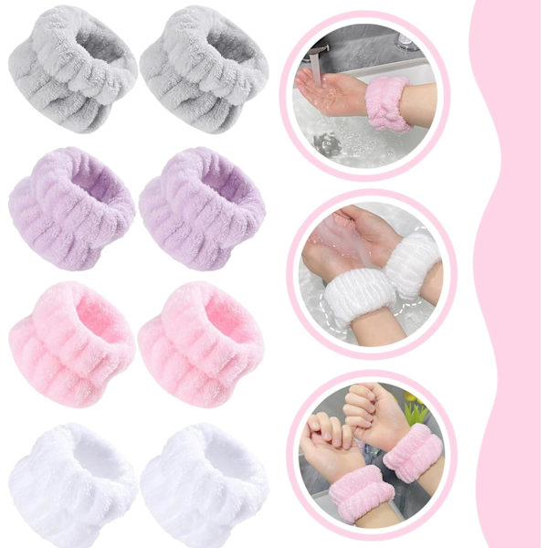 4 Par Håndledsvaskebåndsæt, Mikrofiber Håndleds Svedbånd Damer Bløde Håndledsband, Ansigtsvaske Håndledsband Spa Håndklæde