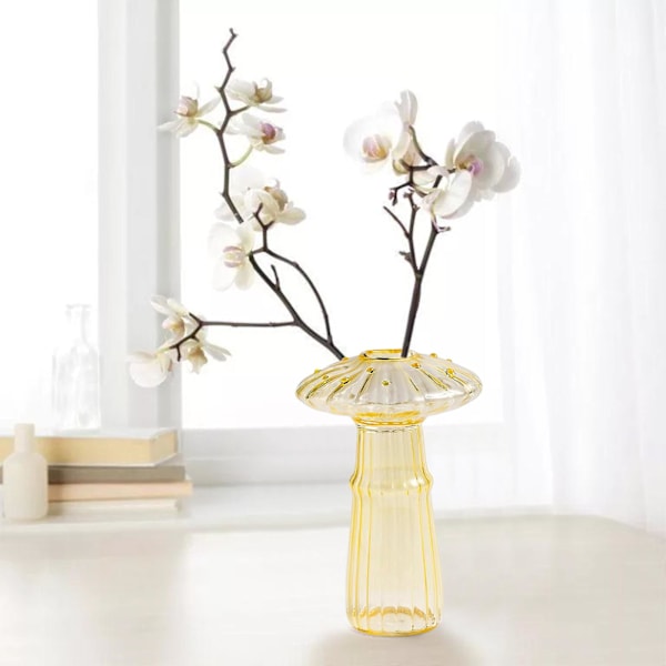 2023 Ny Svampeformet Vase Transparent Glas Vase Kreativ Hjem Stue Dekoration yellow