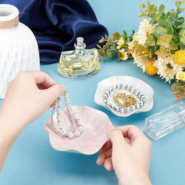 2 st blommiga smyckeskålar, ringfat, smyckesbricka i keramik, dekorativt armband, förvaringsorganisatör för heminredning, bröllopsgåva, smyckesförvaring