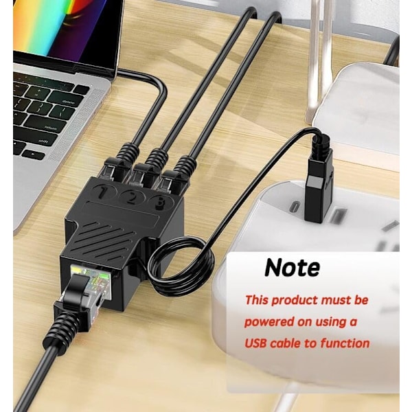 RJ45 Ethernet-splitteradapter, Aoaizue 1 till 3 portar [3 enheter samtidigt nätverk] RJ45 nätverksförlängning 100 Mbps internethastighet 8P8C