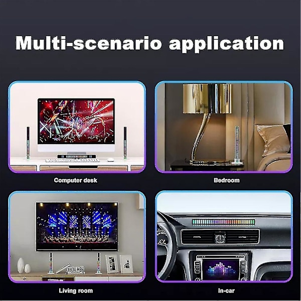 Rytme-styrt RGB-lys Musikk Stemningslys 32 LED Fargerik Lampe Type-C Oppladbar White