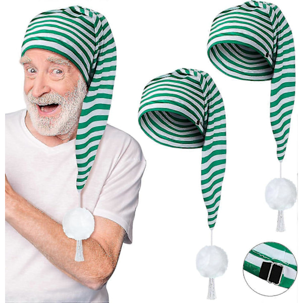 2 st Herr Natty Mössa Randig Pyjamas Hatt Justerbara Sovmössor med Pom Pom Boll för Festtillbehör